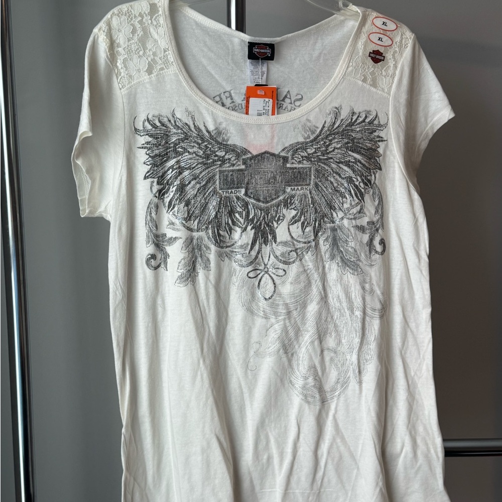 Harley-Davidson White Lace Sleeve Graphic Tee